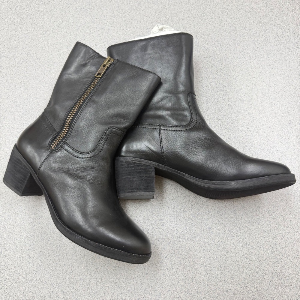 Naturalizer Holbrook Black Leather Mid Heel Ankle Boot 9.5 Wide 422449